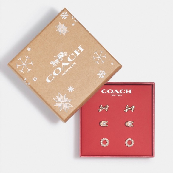 Coach CF984 Signature Stone Bow, C Logo & Circle Earring Set NWT - Picture 5 of 9